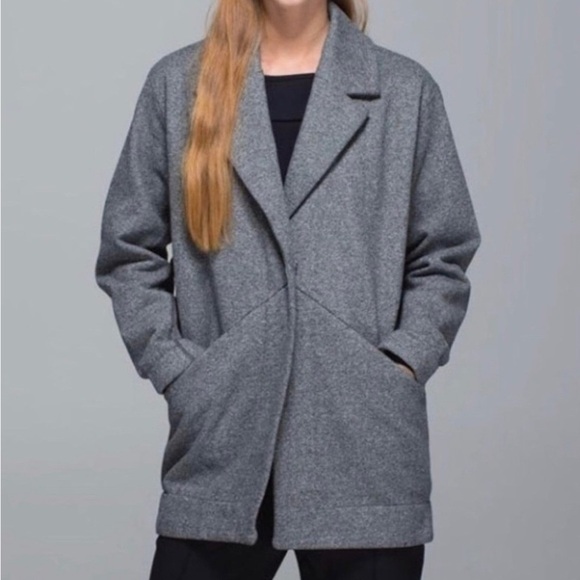 Lululemon Cozy Car Two Buttoned Coat Collared Side Pockets Heather Grey - Picture 1 of 16